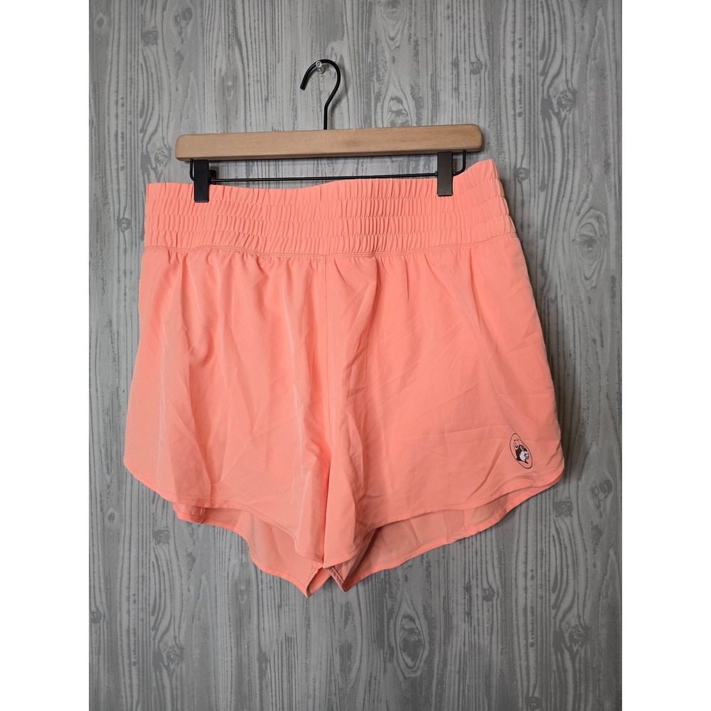 Buc-ee's Running Shorts Women XL Smocked Waist Activewear Logo Coral Peach XL